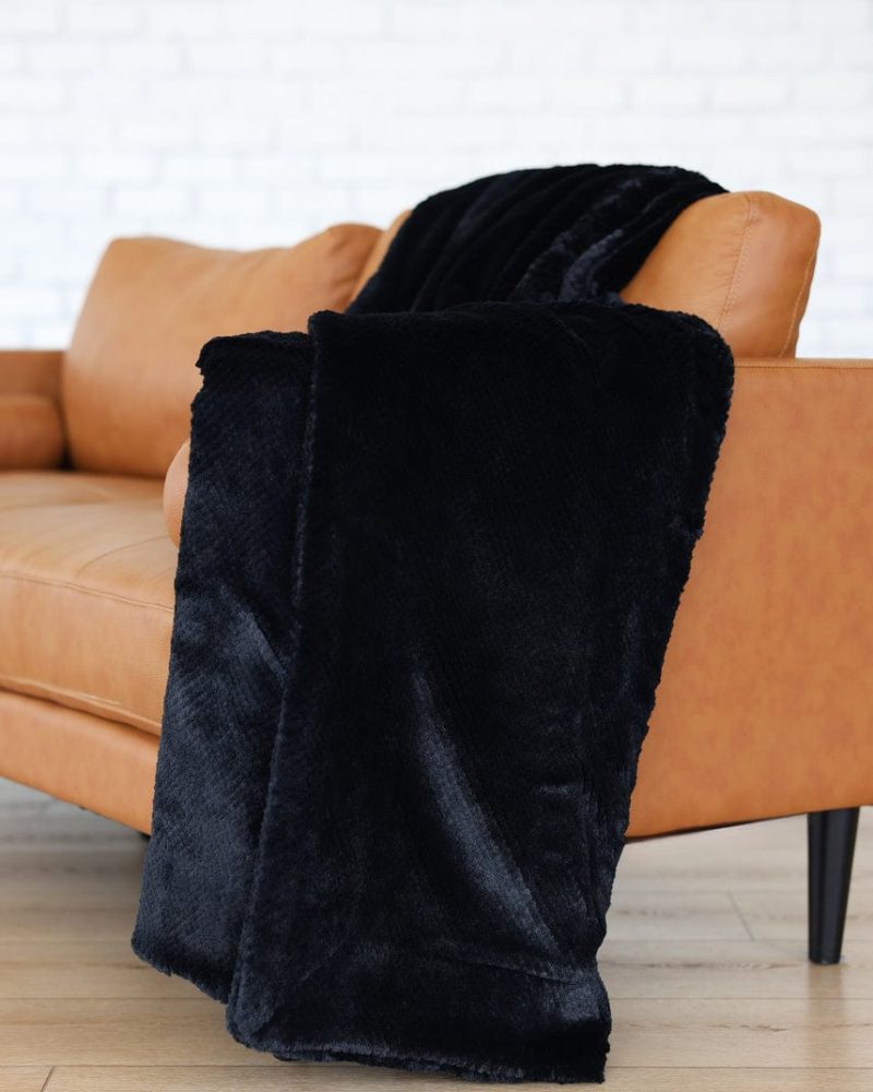 Textured Plush Black Blanket