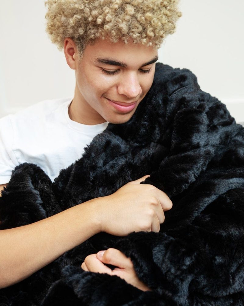 Sculpted Plush Black Blanket