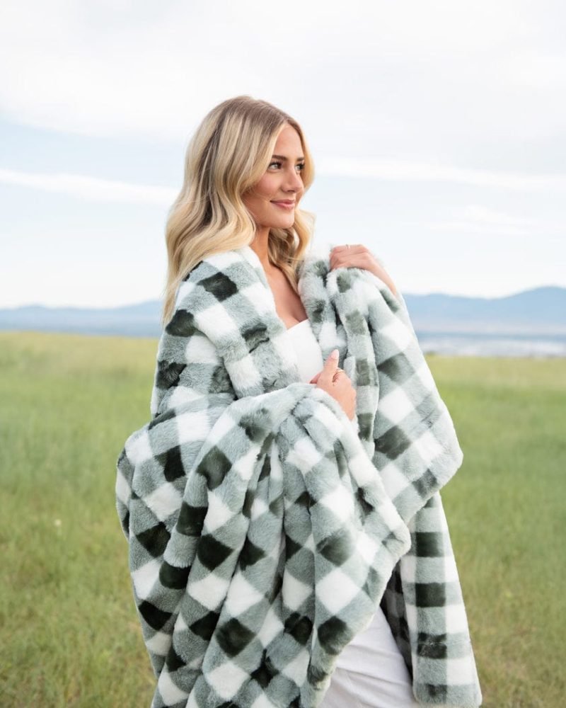 Gingham Check Silver Mist Blanket
